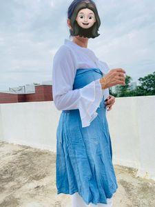 Denim Top With Shiffon White Sleeves