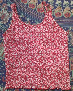 Red & White Floral Smocked Tank Top