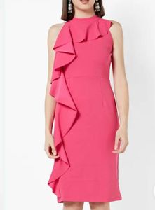 Pink Floral Side Ruffle Dress
