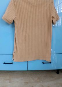 ZARA -Tan Ribbed Polo Shirt