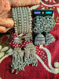 Beautiful Oxidised Latkan Bangle And Jhumka
