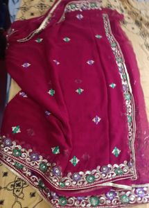 Elegant Maroon Embroidered Saree