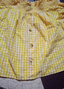 Yellow Gingham Off-Shoulder Top