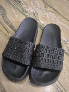 Men Red Tape Black Slides