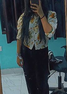 Pretty Flowers Print Shirt Style Cream Colour Top