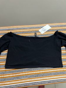 Black Solid Bardot Top