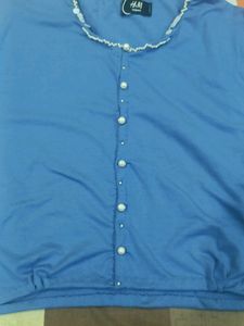 Blue Beaded Crop Top