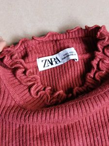 Rust Ruffle Trim Knit Top