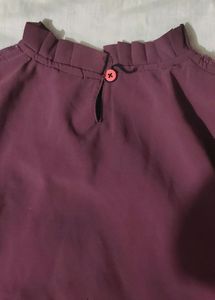 Grape Wine Shaded Frock With Frill At Neck