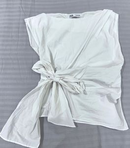 Zara White Tie-Waist Top
