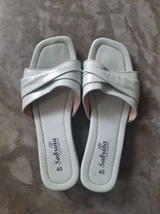 Sabrina White Criss-Cross Slides - Size 40