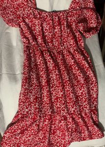 Red Floral Dress with puff arms