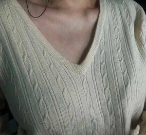 butter yellow V-Neck Cable Knit Sweater