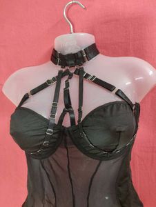 Black Mesh Harness Bodysuit Size XL