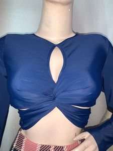 Navy Blue Cutout Crop Top