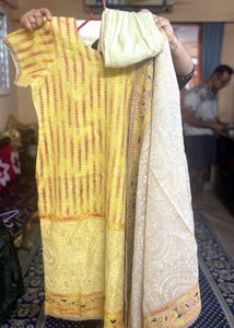Phulkari Pure Cotton Yellow Embroidered Kurta Set