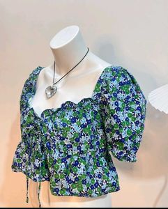 ZARA Floral Puff Sleeve Top