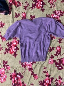 Purple V-Neck Knit Top
