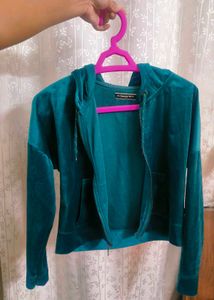 Teal Velvet Zip-Up Hoodie