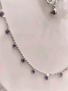 Purple Stone925 Silver Sterling Chain Necklace