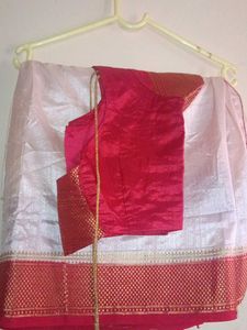 White And 🍒 Red Saree