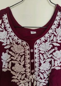 Maroon Embroidered short Kurti