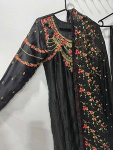 Black Embroidered Pant Suit