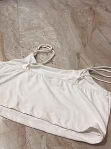 White Cute Crop Top With Nettop 🤍