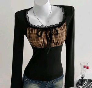 Plaid Accent Long Sleeve Top