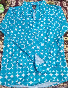 Printed Men&#39;s Cyan Kurta Shirt