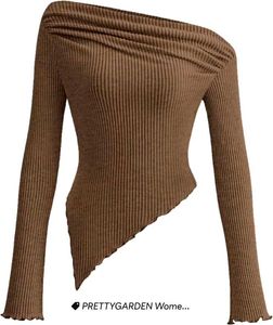 Brown Ribbed One Shoulder Top
