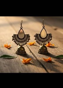 Antique Oxidised Jhumka Mirror Earrings