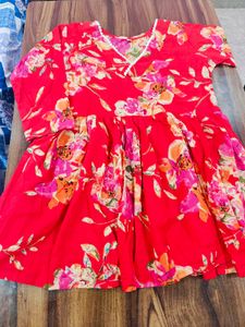 Floral Red Anarkali Short Kurti