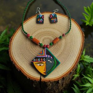 Unique Handmade Terracotta Tribal Face Jewelry Set