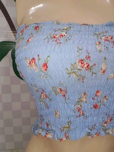 (1300)Floral Print Smocked Tube Top