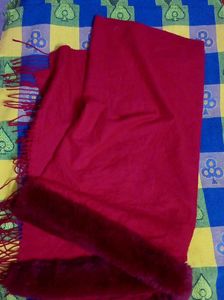 Red Scarf with Faux Fur Trim