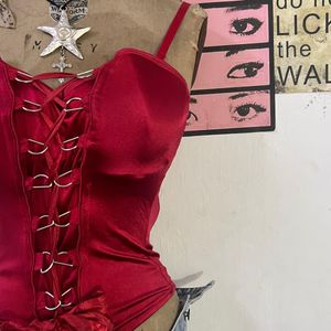 Red Lace-Up Corset Top
