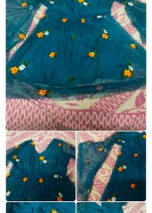 Teal Floral Embroidered Mini Dress