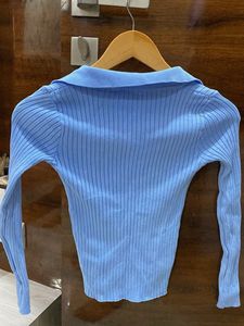 Urbanic Blue Fitted Collared Top