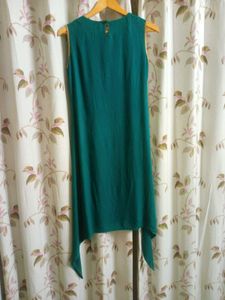 Green Sleeveless A-line Fish Cut Dress, Size -XS