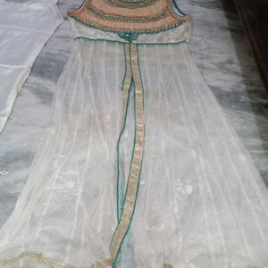 Embroidered White & Gold Anarkali