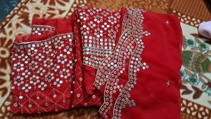 Red Mirror Work Sharara Suit