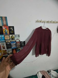 Burgundy Sheer Long Sleeve Top