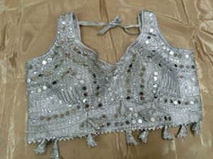 Silver Sequins And Mirror Work Blouse