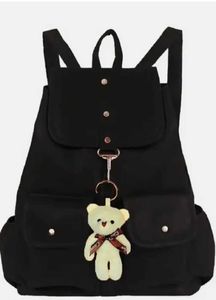 Black Backpack with Teddy Bear Charm