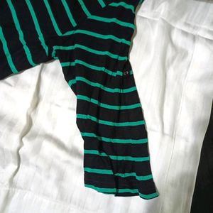 Black Green Stripes Shirt For Women