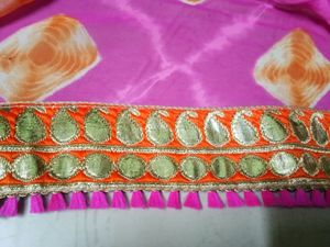 Pink Orange Embroidered Saree