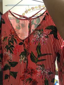 Red Floral Top With Deep Back