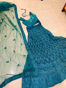 Dark Turquoise Lehnga With Net Dupptta