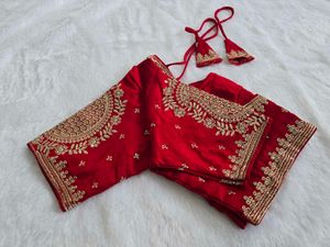 Red & Gold Embroidered Sari Blouse